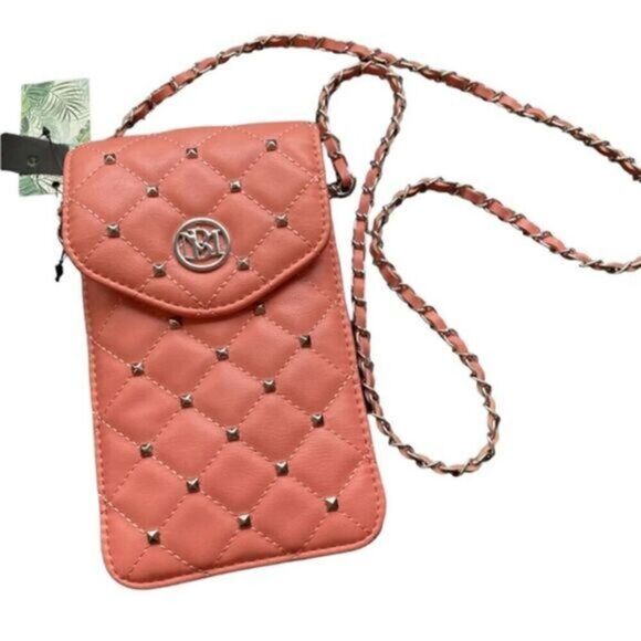 NWT - Studio Barkley Mischa Vegan Leather Phone Case Diamond Quilting Coral - Picture 1 of 9
